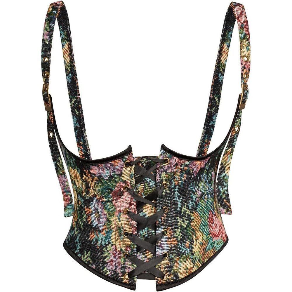 Women Floral Lace Up Corset Belt Underbust Waist Cincher Fashion Accessory